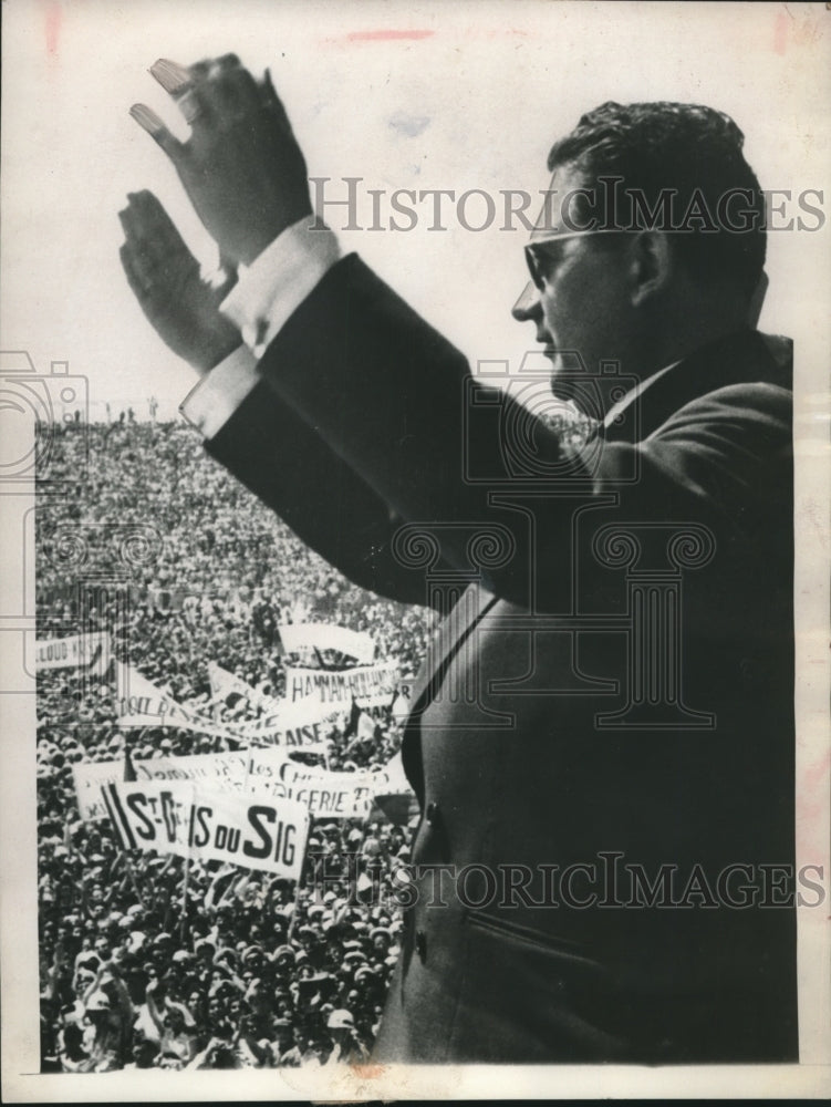 1958 Press Photo Jacque Soustelle at rally in Oran, Algeria - mjc00147 - Historic Images