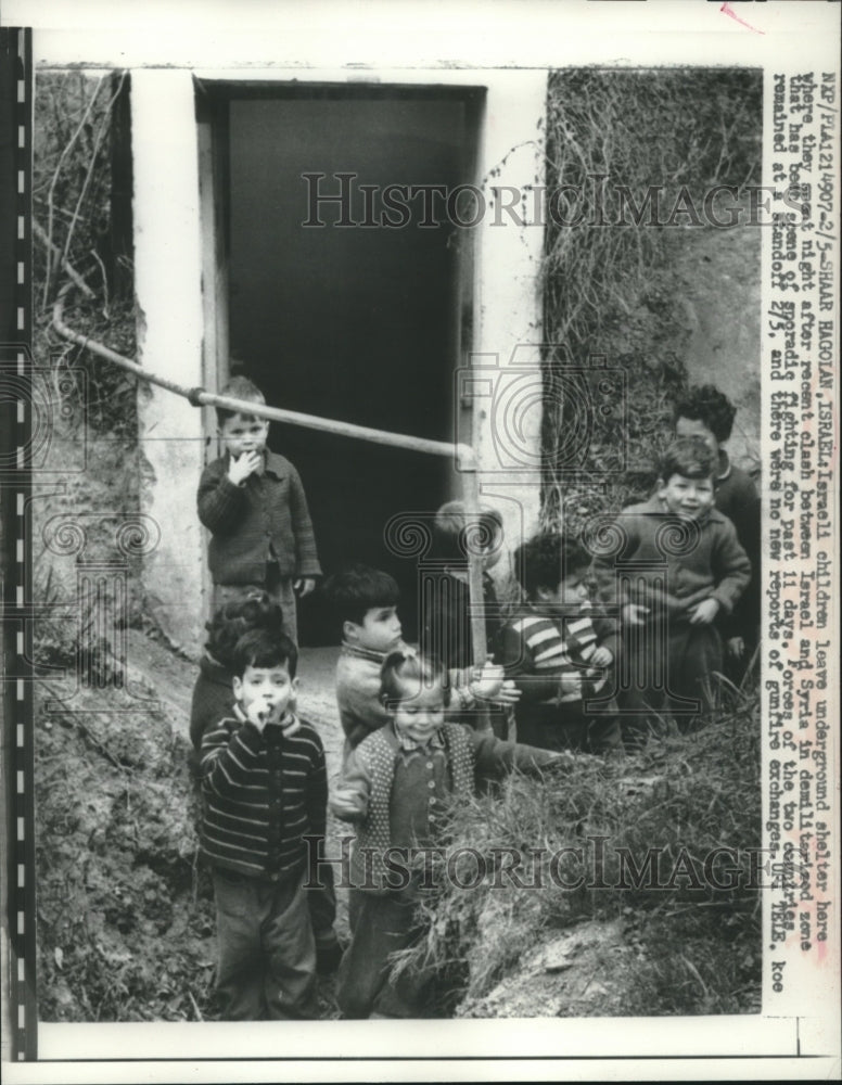 1960, Children exit underground shelter in Shaar Hagolan, Israel - Historic Images