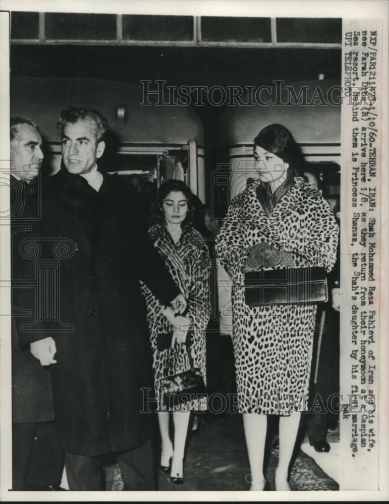 1960, Shah Mohammed Reza Pahlevi of Iran and wife after honeymoon. - Historic Images