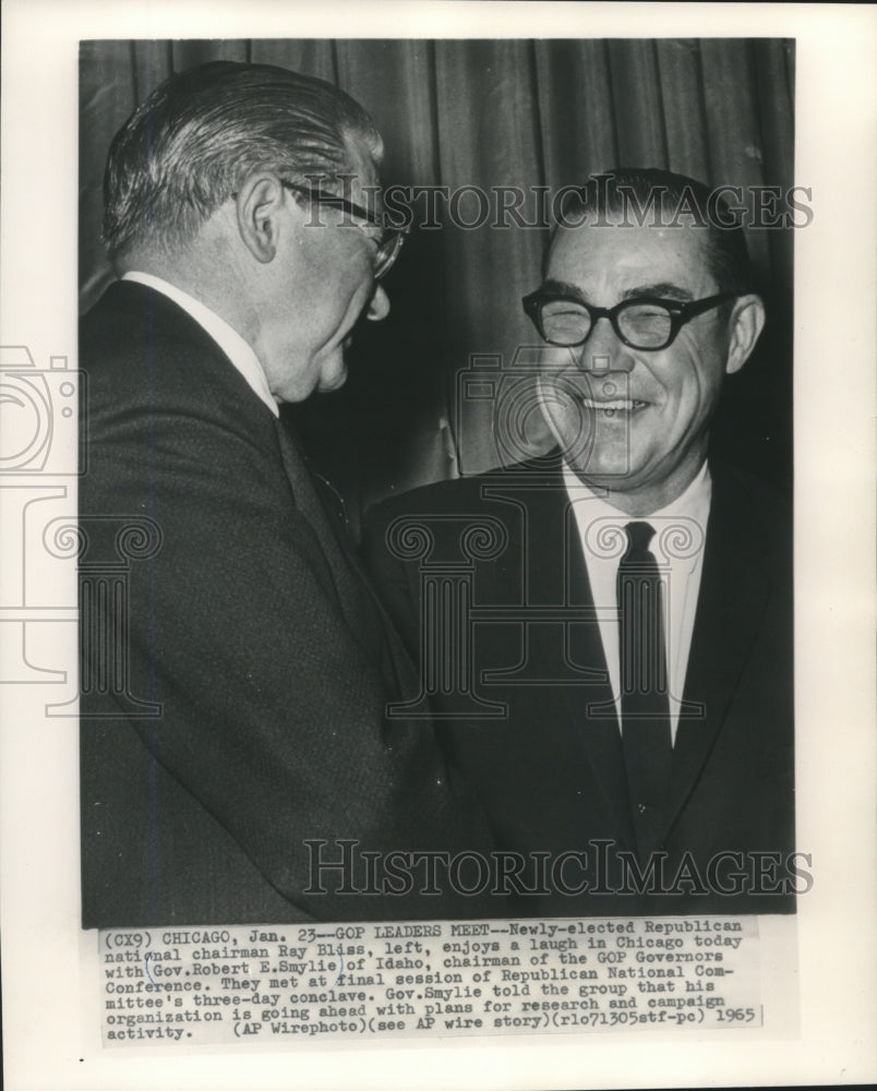 1965 Press Photo Ray Bliss, Republican chairman, and Gov. Smylie, Chicago - Historic Images