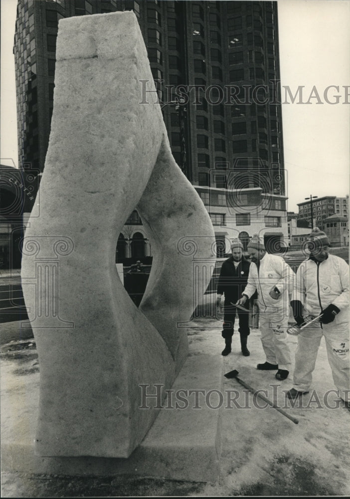 1989 Finnish Snow Sculpting Team at Icebreaker Festival in Wisconsin - Historic Images