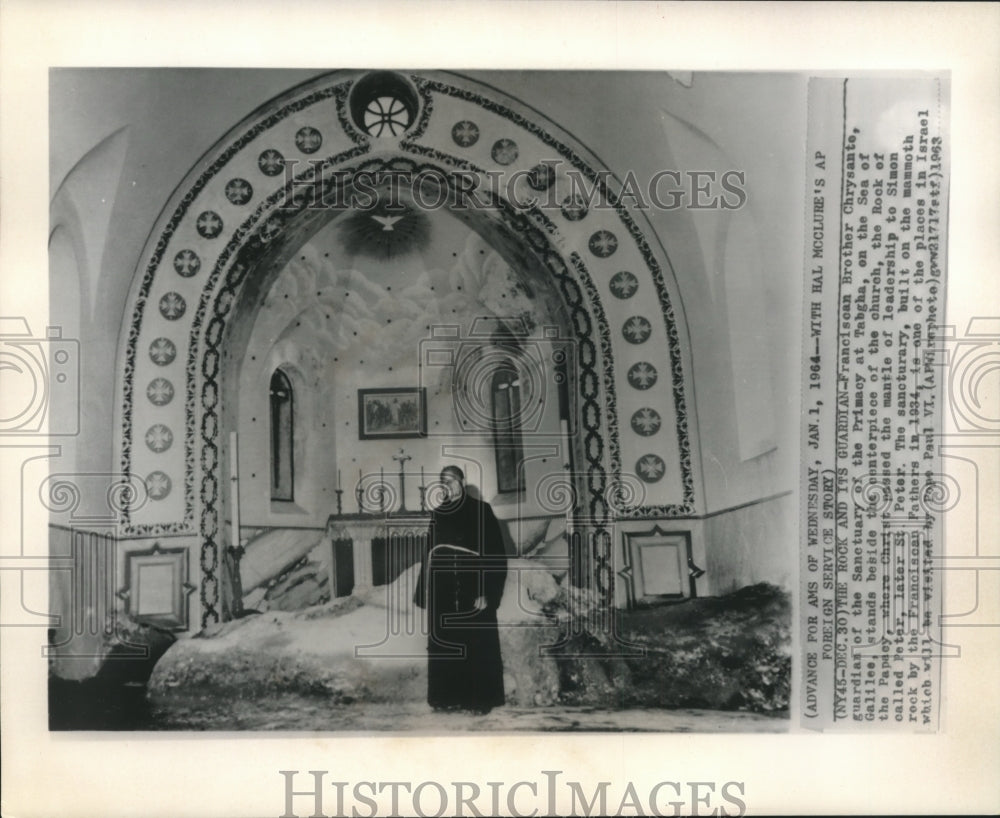 1963, Franciscan Brother Chrysante with the Rock of the Papacy - Historic Images