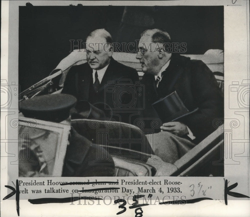 1933 Press Photo President Hoover and President-elect Roosevelt riding together. - Historic Images