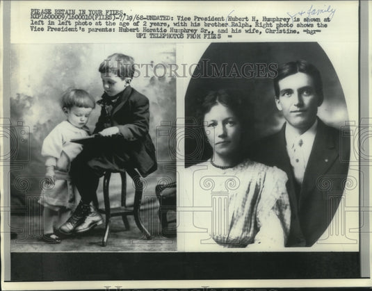 1968, Vice President Hubert Humphrey at the age of 2 with family - Historic Images