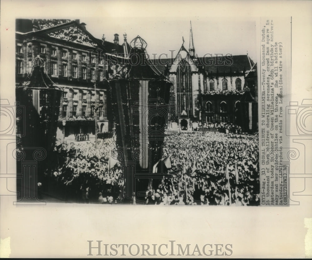 1948, Crowd Gathered for Queen Wilhelmina at Dam Square in Amsterdam - Historic Images