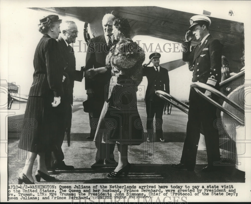 1952 Press Photo Queen Juliana and Prince Bernhard with President &amp; Mrs. Truman - Historic Images