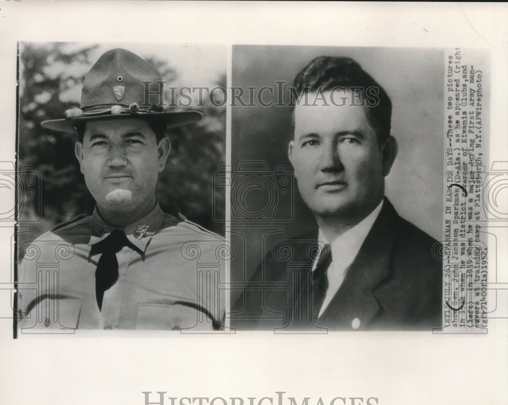 1952 Press Photo Senator Sparkman (Democrat Alabama) as civilian and Major Army.-Historic Images