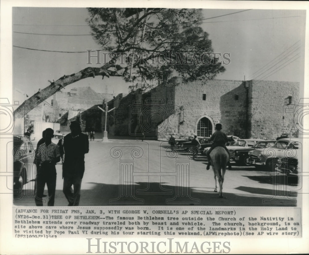 1963 Press Photo Boy on horse, people outside Church of the Nativity, Bethlehem - Historic Images