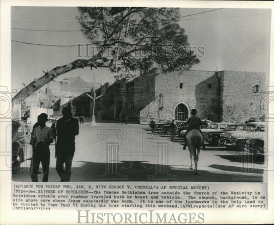 1963 Press Photo Boy on horse, people outside Church of the Nativity, Bethlehem - Historic Images