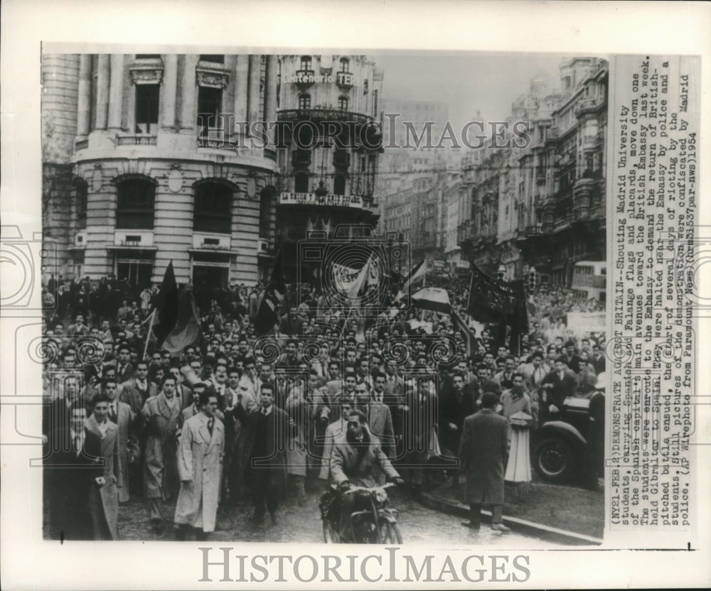 1954, Madrid University students demonstrate at Britain Embassy - Historic Images