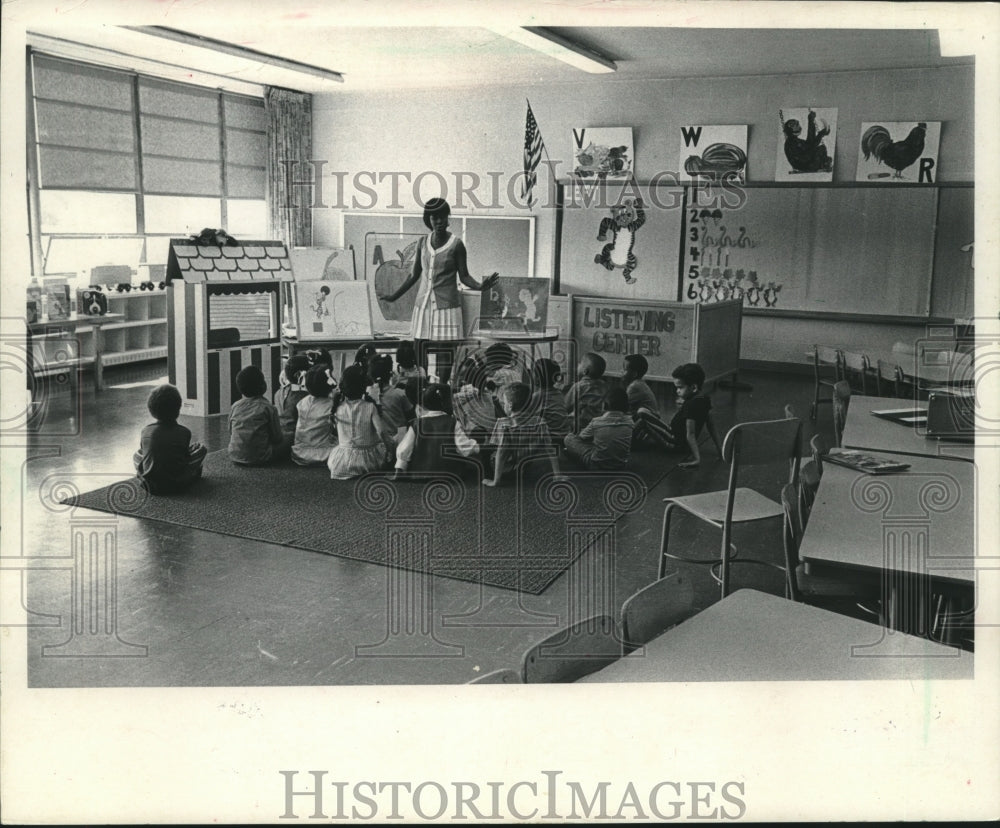 1971, Teacher with Class at Banneker School in Gary, Indiana - Historic Images
