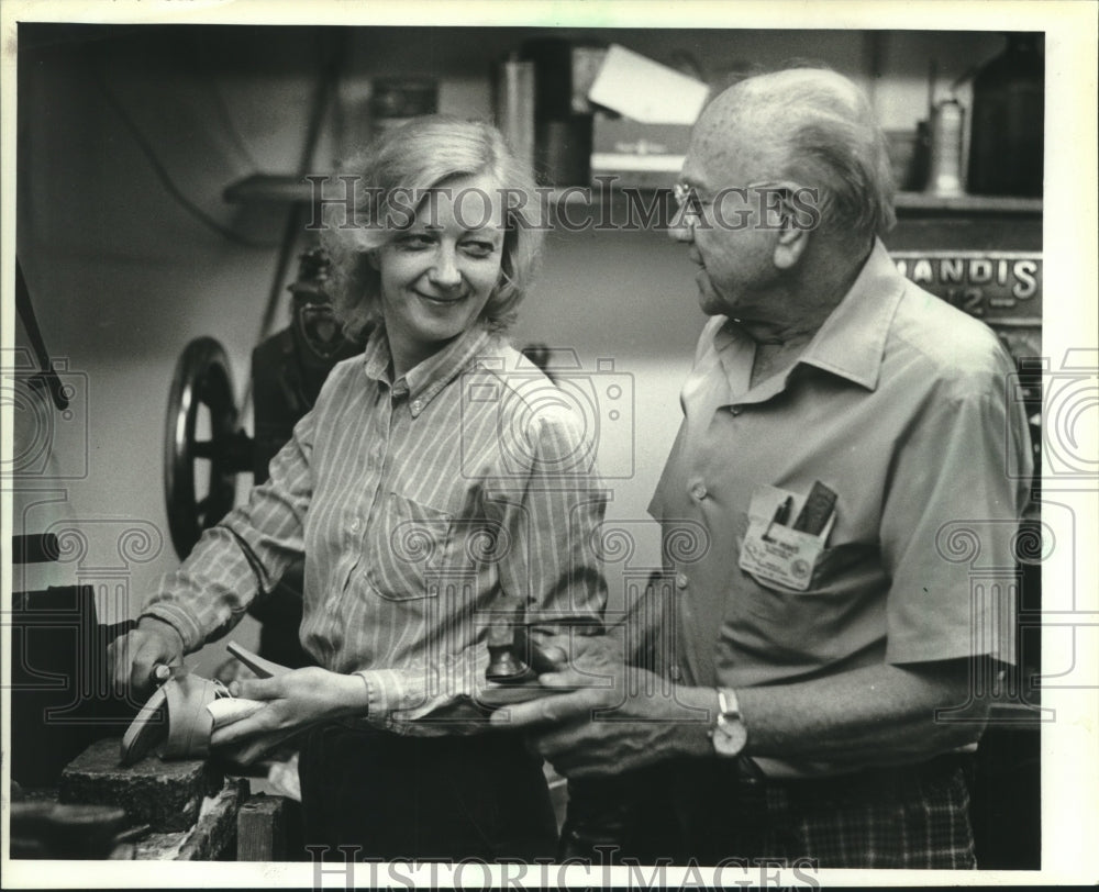 1983, Milwaukee&#39;s Vincent Dashek at Comlen&#39;s she repair shop - Historic Images