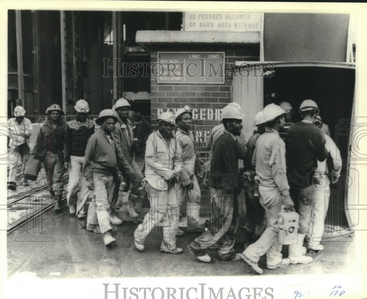 1979, South African miners prepare to enter shaft to go into mine - Historic Images