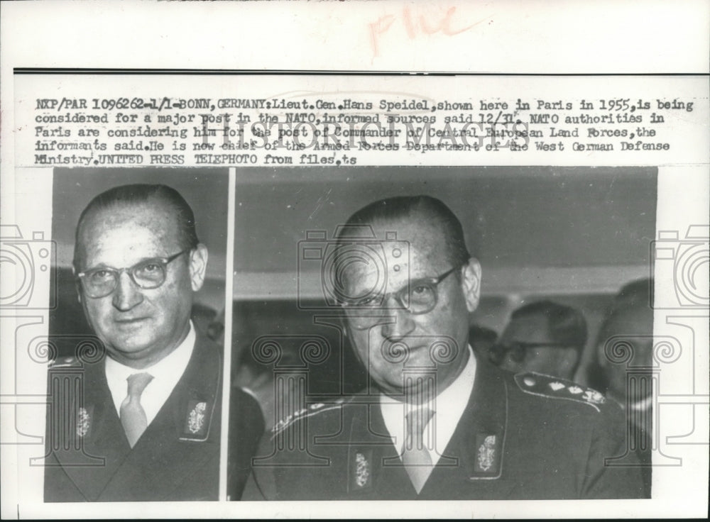 1955 Press Photo Lieutenant General Hans Speidel, Chief of Armed Forces, Paris - Historic Images