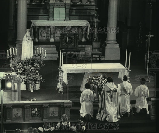 1985, Priests and Alter Boys Kneeling at Saint Josaphat Basilica - Historic Images