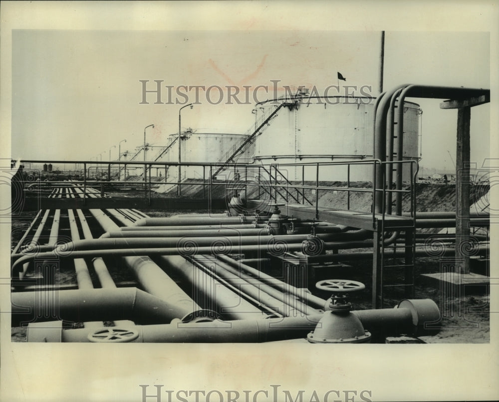Press Photo Some of the First Tanks Erected at Oil Plant in East Germany - Historic Images