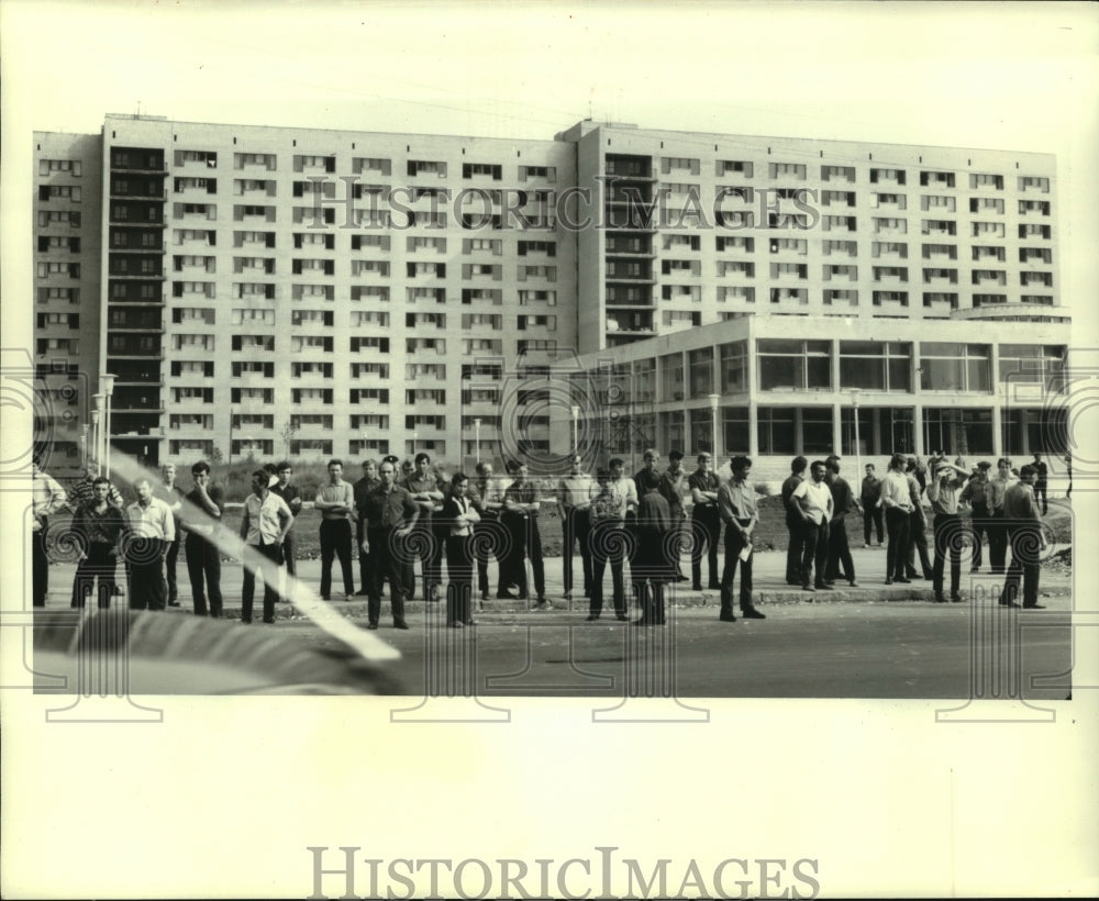 1973, People Standing in Front of Auto Plant at Togliatti in USSR - Historic Images