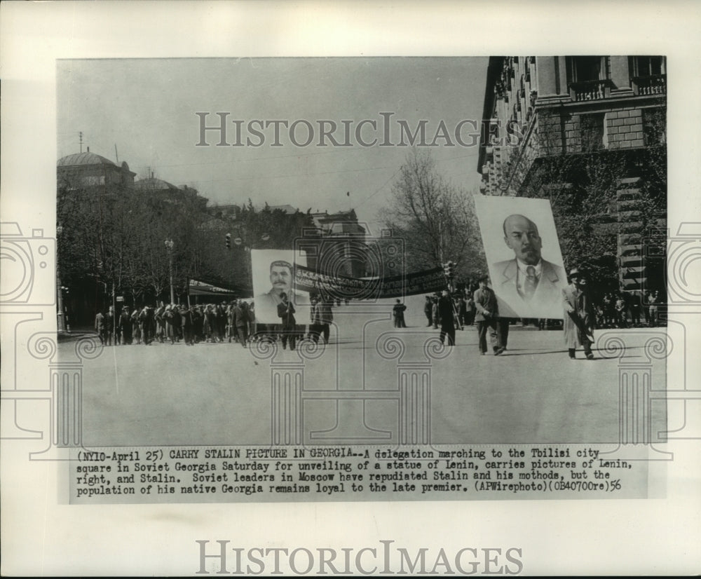 1956, A delegation marching to Tbilisi city square in Soviet Georgia - Historic Images