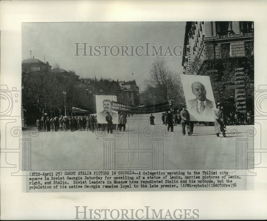 1956, A delegation marching to Tbilisi city square in Soviet Georgia - Historic Images