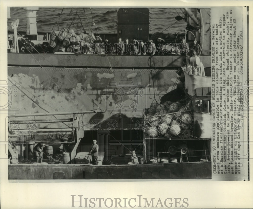 1961, Women Crew Members of Russian Fishing Trawler Unloading Catch - Historic Images