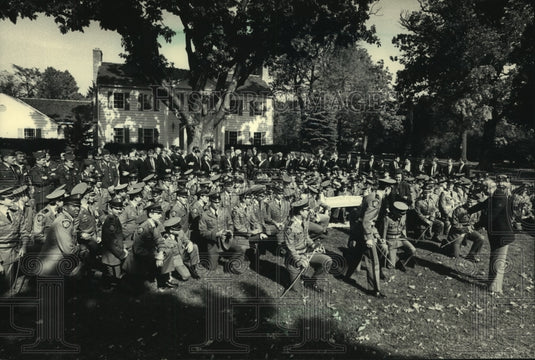 1987 Press Photo St. John's Military Academy cadets, faculty, staff photographed - Historic Images