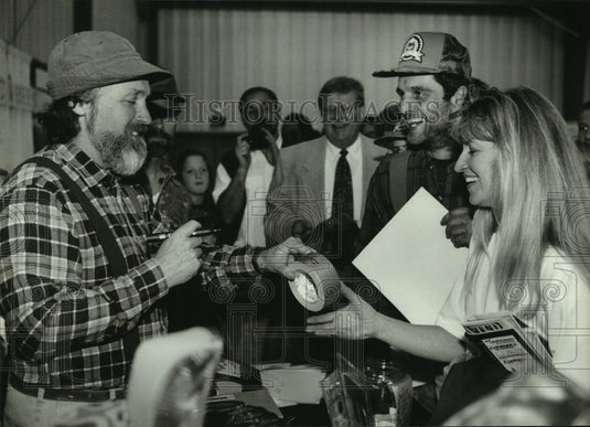 1994 Steve Smith at Midwest Ice Fishing Show in Waukesha Wisconsin - Historic Images