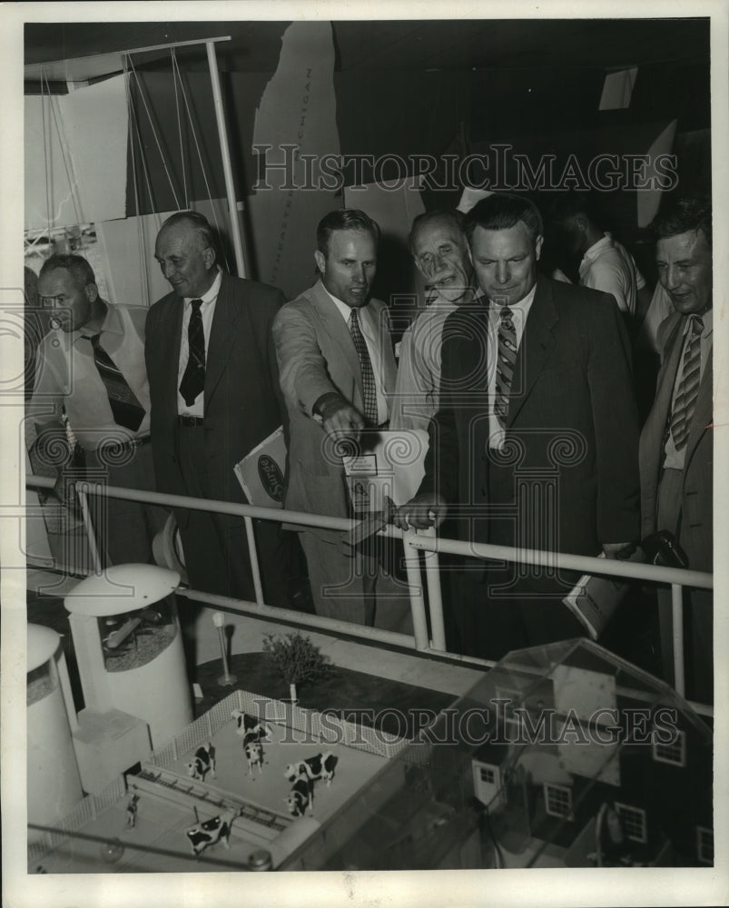 1955, Russian farm delegation tour Michigan State at East Lansing. - Historic Images