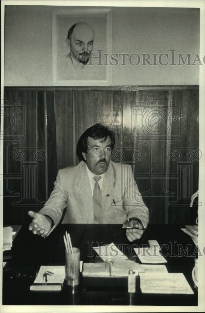 1991 Former Chief KGB Officer Mikhail Sokolov Sitting at Desk - Historic Images
