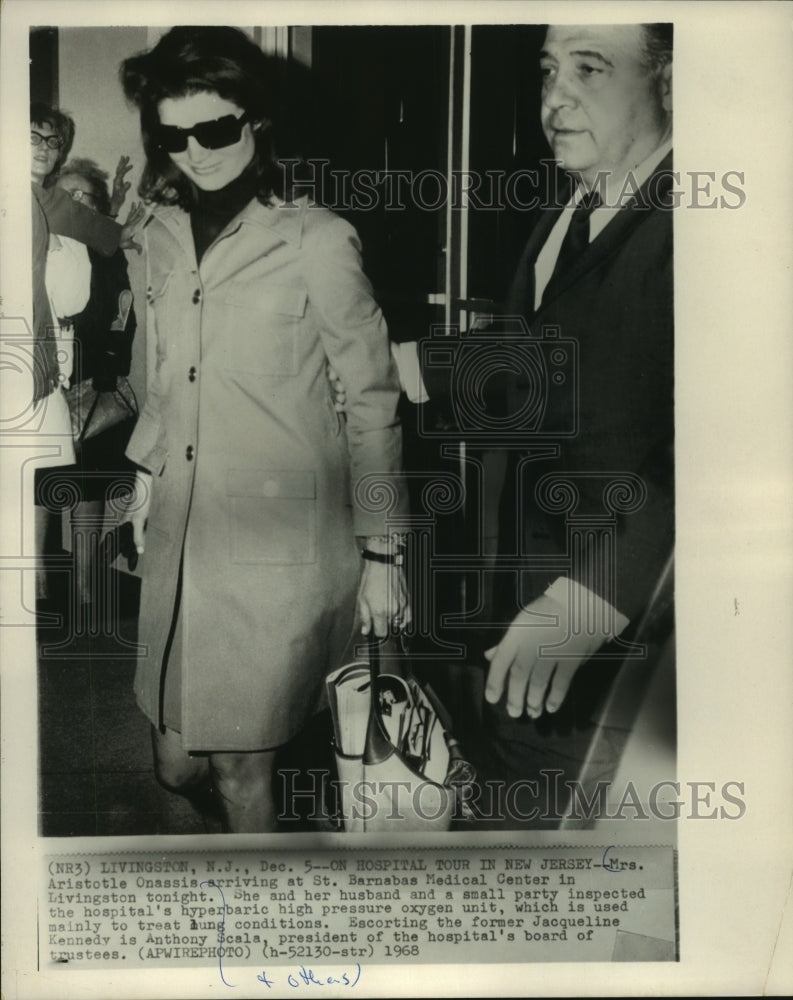 1968, Mrs. Aristotle Onassis, Anthony Scala at St. Barnabas Medical - Historic Images