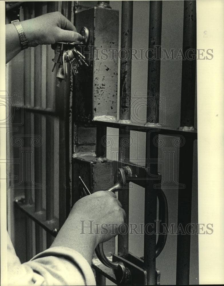 1984 A securely locked cell in the House of Correction in Franklin - Historic Images