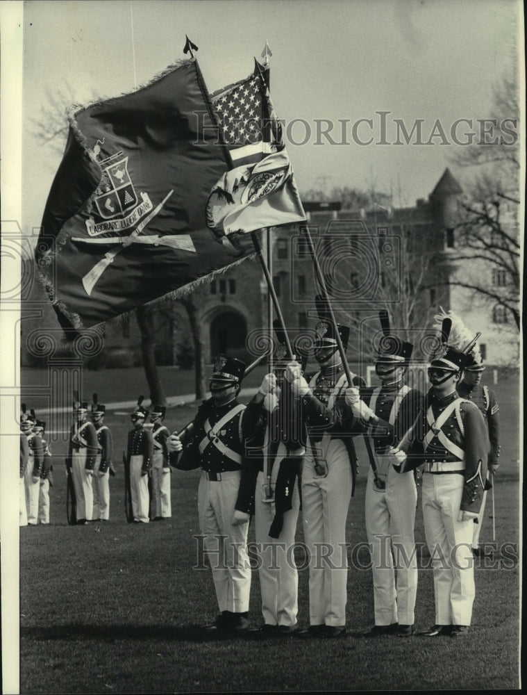1984 Flag Ceremony Being Held Outdoors Saint John&#39;s Military Academy - Historic Images