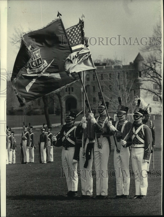 1984 Flag Ceremony Being Held Outdoors Saint John's Military Academy - Historic Images