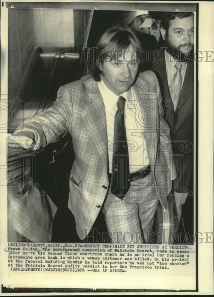 1976, Steve Solish on escalator to second floor courtroom, California - Historic Images