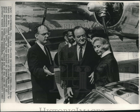 1965 Press Photo Vice President & Mrs. Hubert Humphrey With Adlai Stevenson III - Historic Images