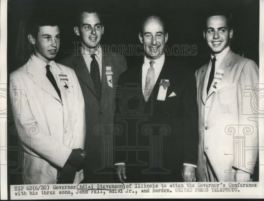 1952, Governor Adlai Stevenson And Sons At Governor's Conference - Historic Images