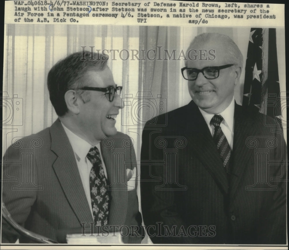 1977, Secretary of Defense Harold Brown and John Stetson at Pentagon - Historic Images