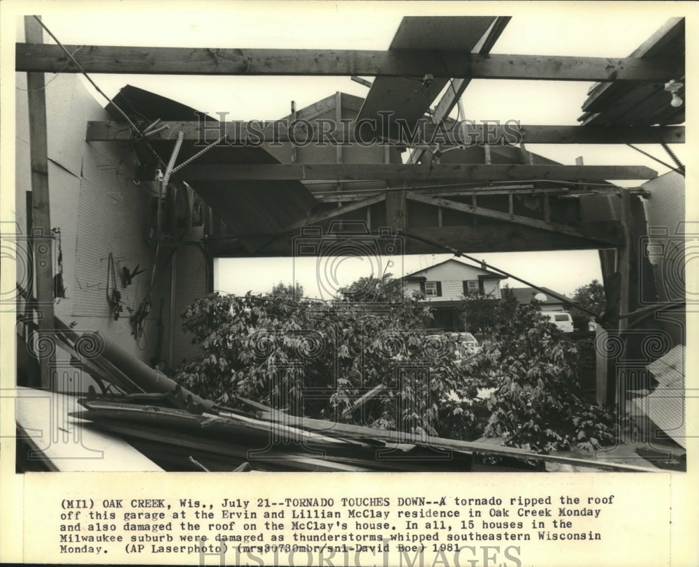 1981, Oak Creek, Wisconsin tornado ripped roof off McClay garage - Historic Images