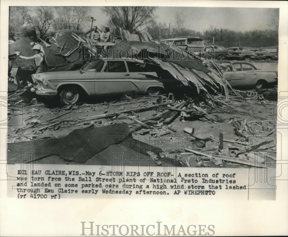 1964 Press Photo Roof was ripped off National Presto Industries, Eau Claire - Historic Images