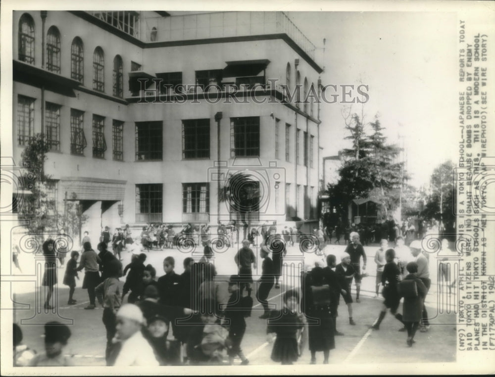 1942, Tokyo, Japan schools destroyed by bombs dropped from planes - Historic Images