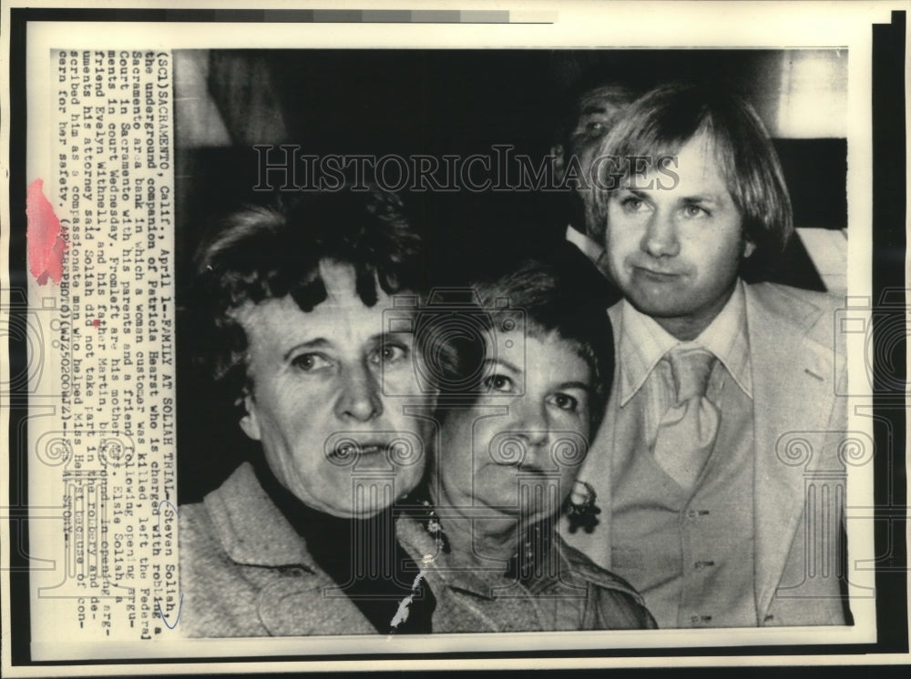 1976, Steven Soliah's parents, friend left Federal Court, Sacramento - Historic Images