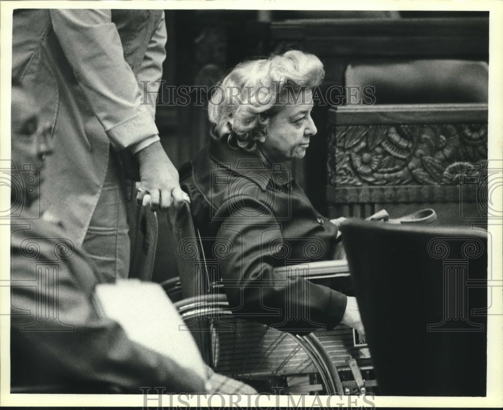 1979, Lucille Uhlig, a defendant in a wheelchair - mjc03276 - Historic Images