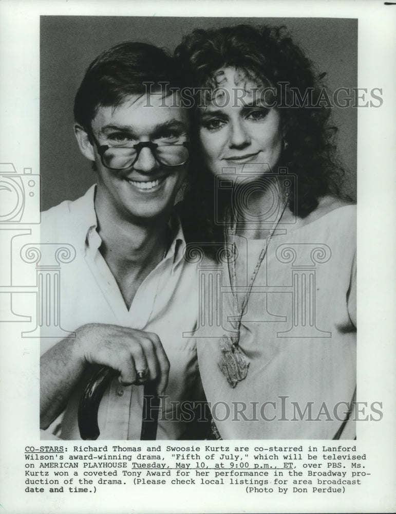 1985 Press Photo Richard Thomas and Swoosie Kurtz, actors, drama "Fifth of July" - Historic Images