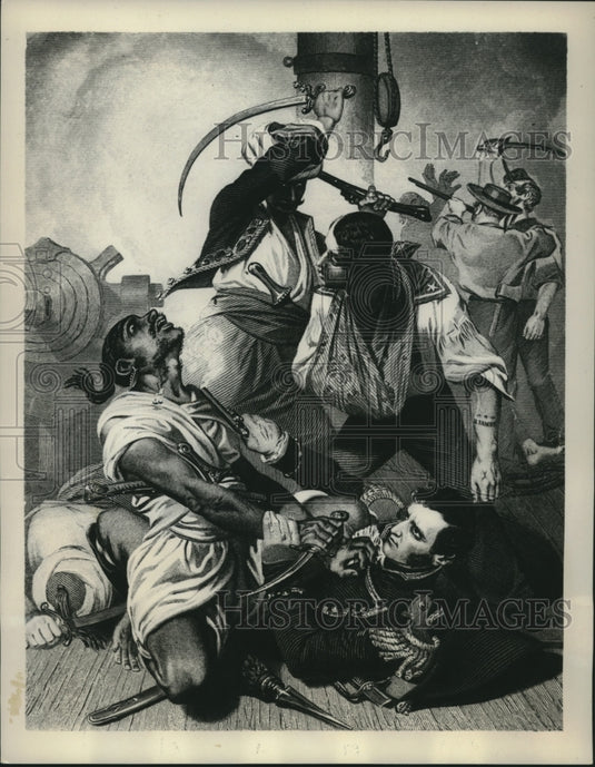 1941 Press Photo Depiction of Lieutenant Fighting Pirate in Tripolitanian War - Historic Images