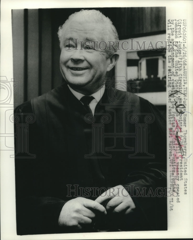 1968 Press Photo Judge Hormer Thornberry appointed to US Supreme Court - Historic Images