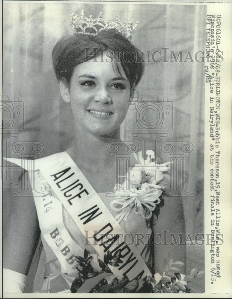 1968 Press Photo Bobbie Thoreson, the new Alice in Dairyland, Wisconsin. - Historic Images
