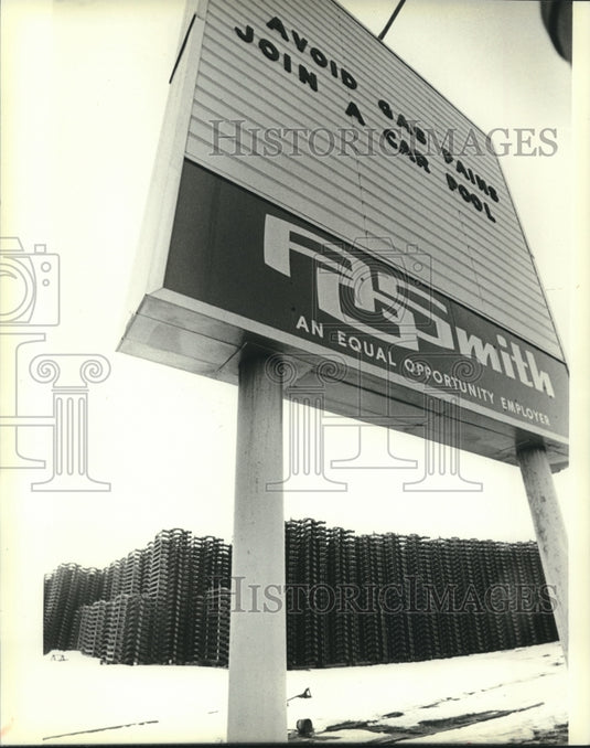 1980 Stacks of car frames inside the property of A.O. Smith Corp. - Historic Images