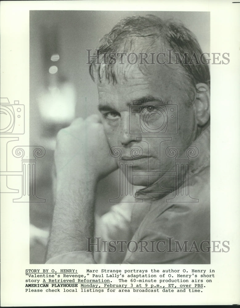 1986 Press Photo PBS presents Marc Strange as O. Henry in &quot;Valentine&#39;s Revenge&quot; - Historic Images