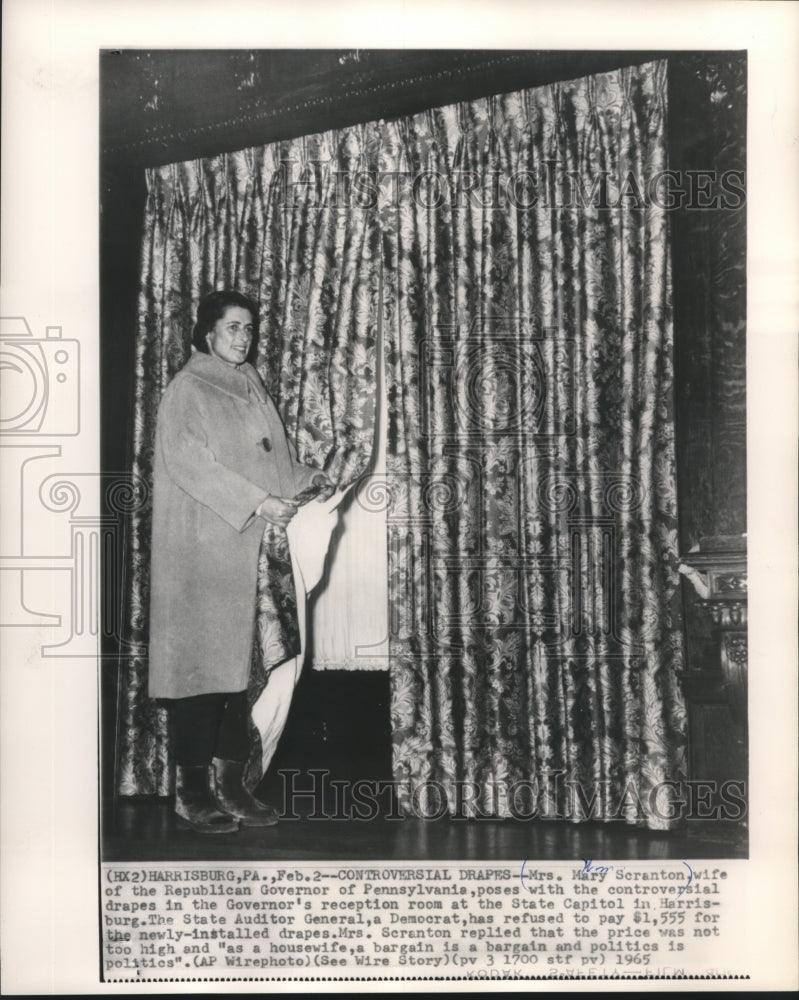 1965, Mrs. William Scranton with controversial drapes in Capitol PA - Historic Images