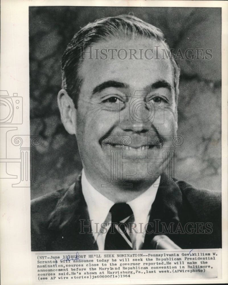 1964, Pennsylvania Governor William W. Scranton in Harrisburg, PA - Historic Images