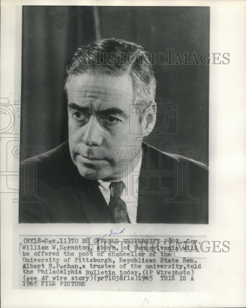 1965 Press Photo Pennsylvania Governor William W. Scranton - mjc03678 - Historic Images